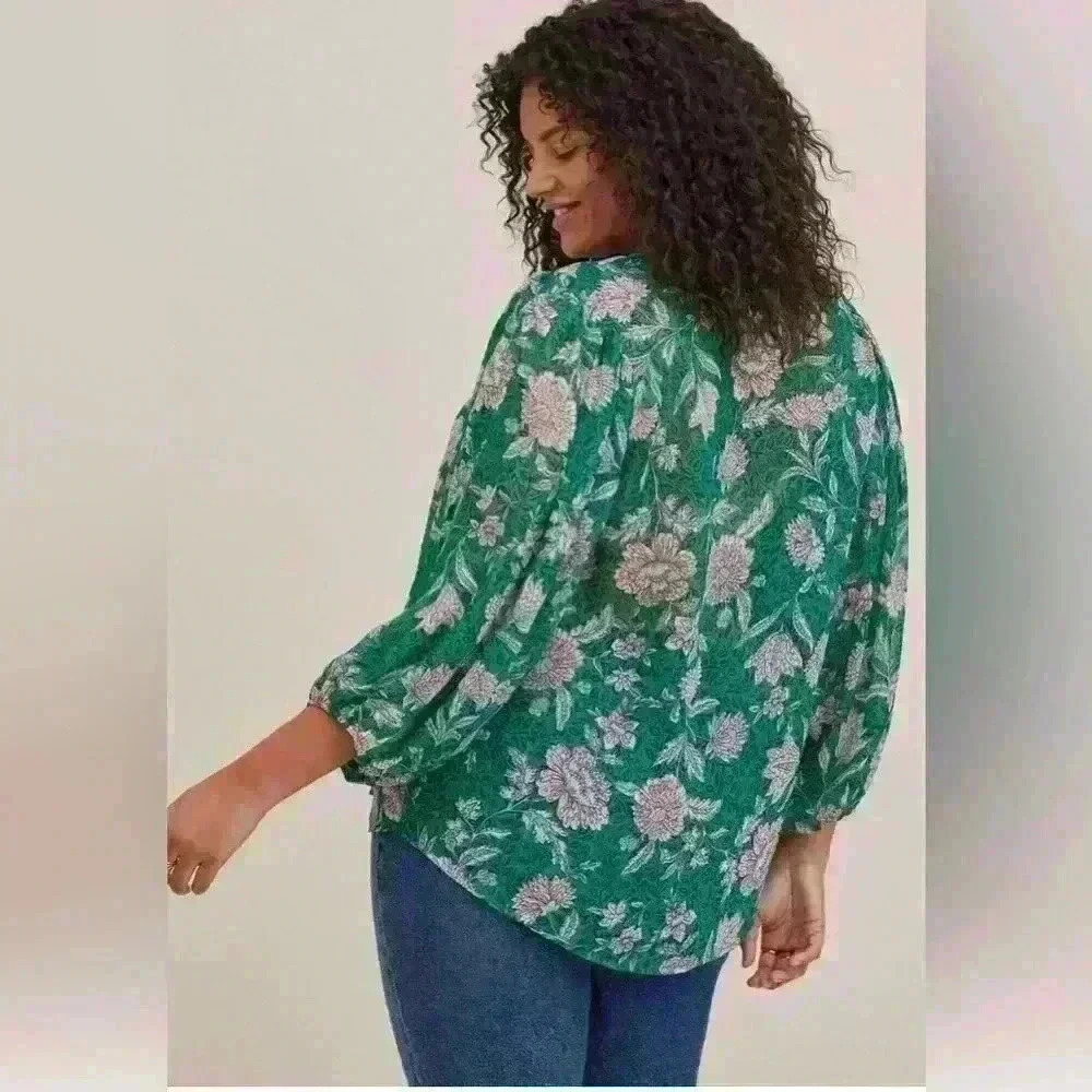 Torrid Chiffon Lurex Button-Up Blouse Size 3x Gre… - image 2